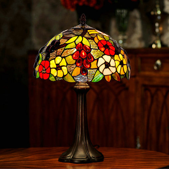 Melanie - Bronze Stained Textured Glass Night Lamp Dome Shade 1 Bulb Tiffany Table Lighting With