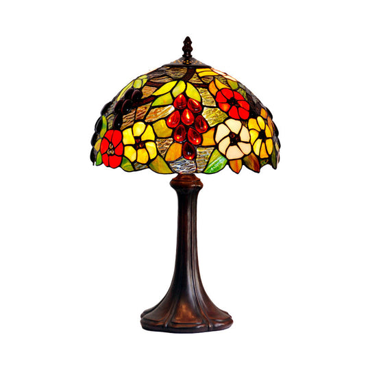 Melanie - Bronze Stained Textured Glass Night Lamp Dome Shade 1 Bulb Tiffany Table Lighting With