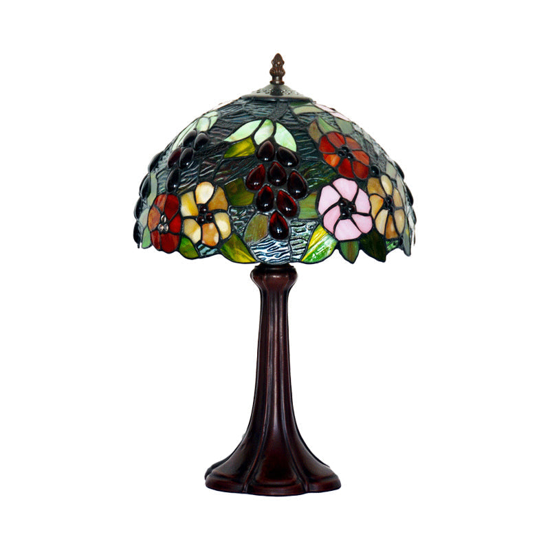 Melanie - Bronze Stained Textured Glass Night Lamp Dome Shade 1 Bulb Tiffany Table Lighting With