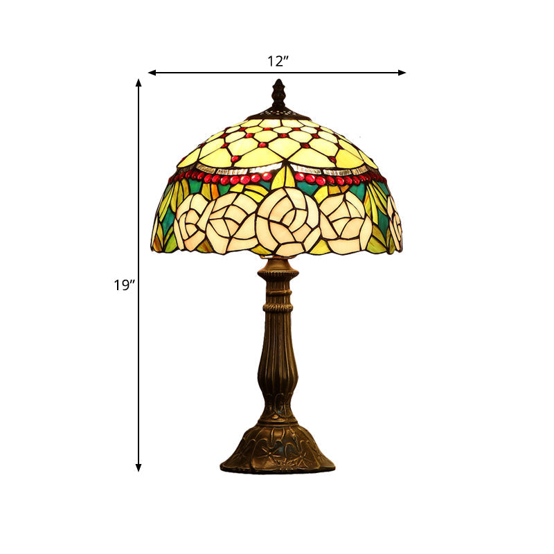 Ariana - Baroque Single Living Room Nightstand Lamp Bronze Table Light With Beaded Roseborder