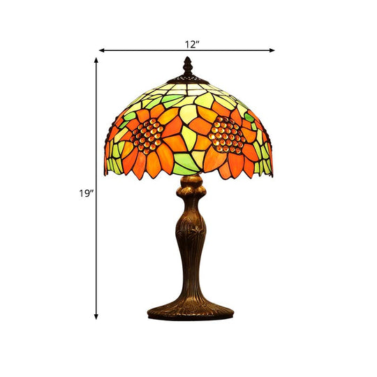 Emily - Sunflower Nightstand Light: Tiffany Dark Brown Stained Art Glass Table