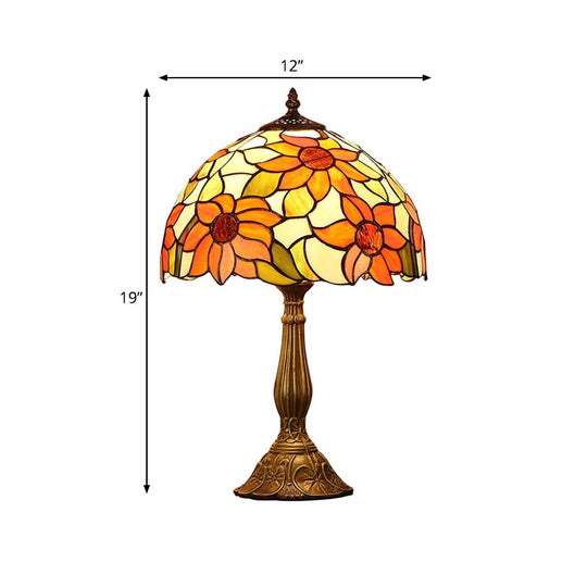 Rukh - Tiffany Sunflowers Night Lamp: Hand - Cut Stained Glass Table Light With