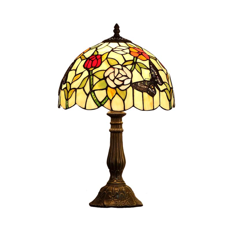 Nora - Tiffany Stained Glass Butterfly And Flowerbud Table Lamp Single - Bulb