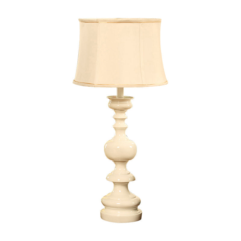 Erika - White Nightstand Lamp With Baluster Base: Traditional Style Drum Shade