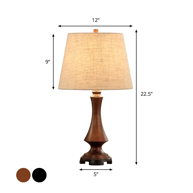 Julia - Countryside 1 Head Fabric Desk Lighting Black/Brown Conical Bedroom Night Light With