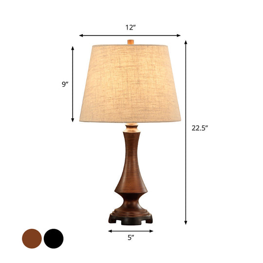 Julia - Countryside 1 Head Fabric Desk Lighting Black/Brown Conical Bedroom Night Light With