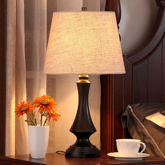 Julia - Countryside 1 Head Fabric Desk Lighting Black/Brown Conical Bedroom Night Light With