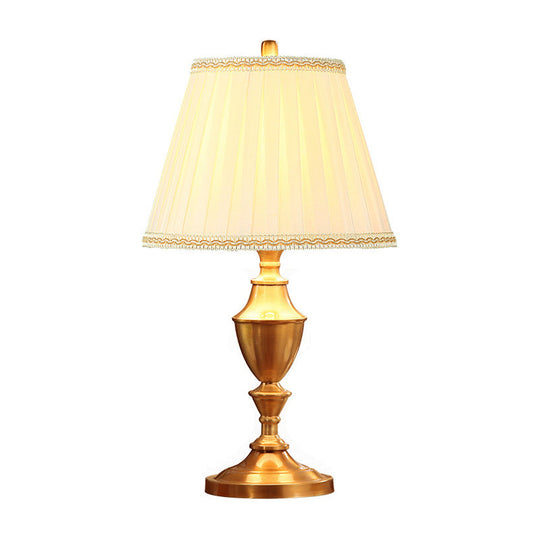 Lucie - Brass Night Table Lamp: Rustic Fabric Pleated Lampshade Desk Light