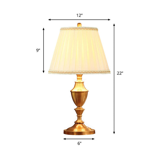 Lucie - Brass Night Table Lamp: Rustic Fabric Pleated Lampshade Desk Light