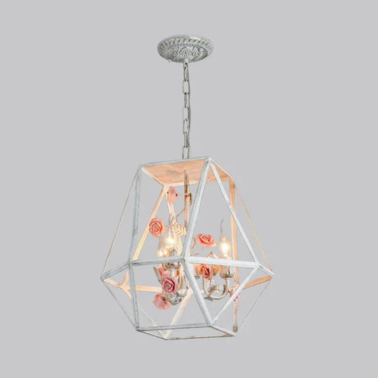 Metal Blue - Pink/White - Pink Pendulum Light Wire Cage 3 - Head Countryside Chandelier With