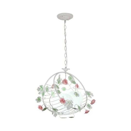 Swing Shaped Iron Hanging Lamp Korean Flower 2 Bulbs Dining Table Chandelier In Pink With Ball