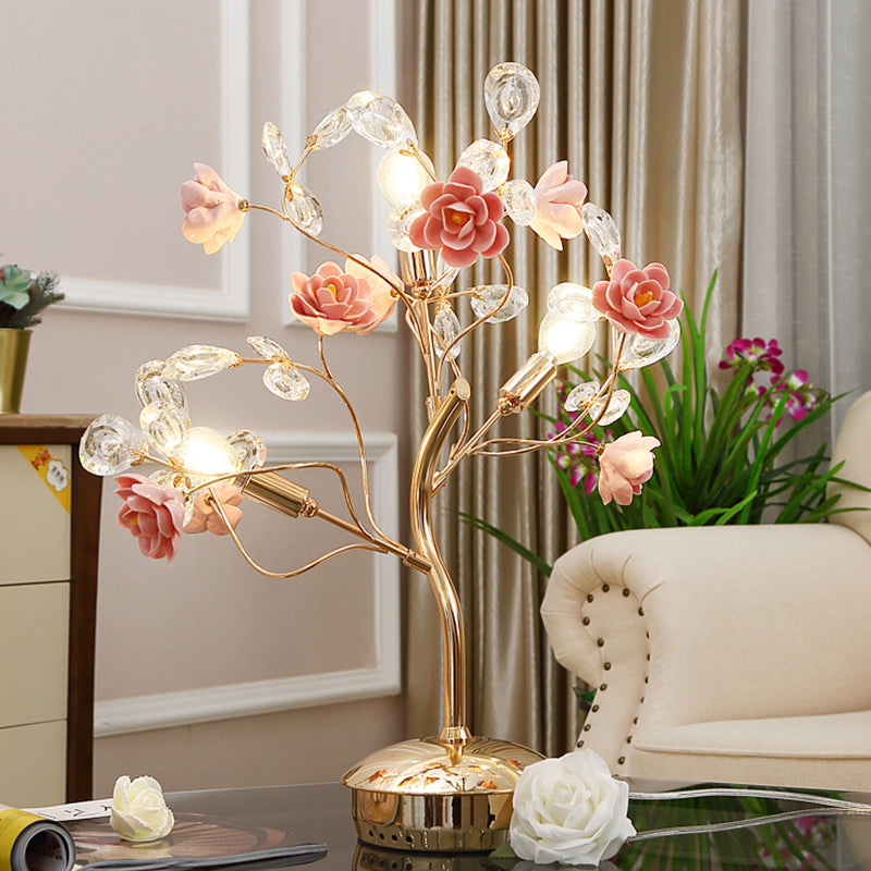 Suhail - Postmodern Floral Table Lamp: Pink Crystal Night Light With Branching