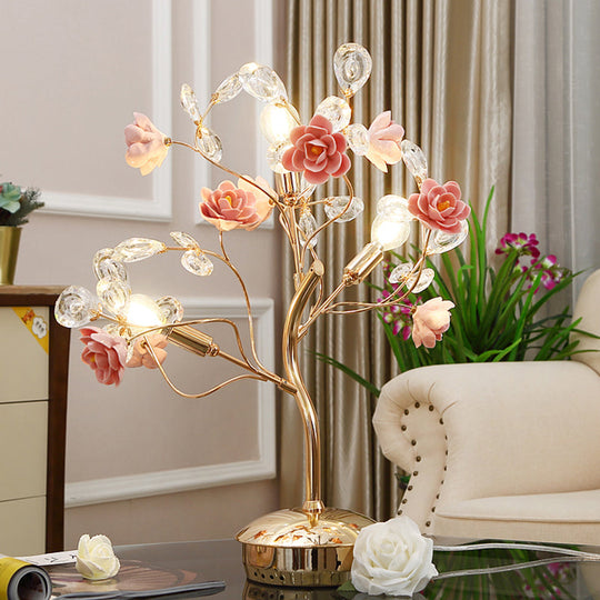 Suhail - Postmodern Floral Table Lamp: Pink Crystal Night Light With Branching