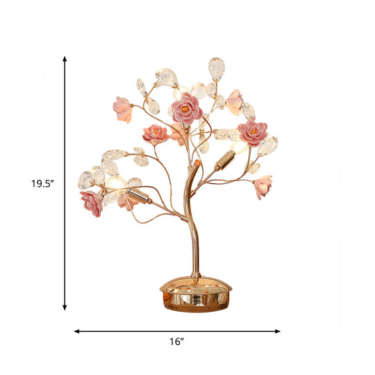 Suhail - Postmodern Floral Table Lamp: Pink Crystal Night Light With Branching