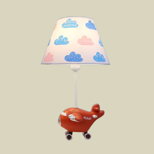 Sadr - Adorable Red/Blue Bucket Night Light Cartoon 1 - Head Fabric Nightstand Lamp With Airplane