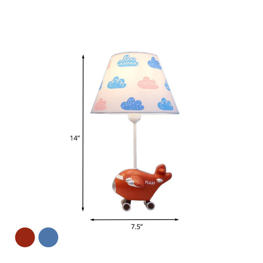Sadr - Adorable Red/Blue Bucket Night Light Cartoon 1 - Head Fabric Nightstand Lamp With Airplane