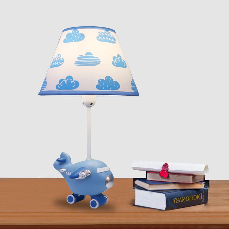 Sadr - Adorable Red/Blue Bucket Night Light Cartoon 1 - Head Fabric Nightstand Lamp With Airplane