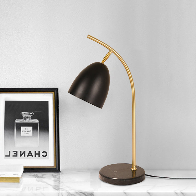 Léonie - Modern 1 Bulb Night Table Light With Metal Shade White/Black Finish Bell Shape Desk Lamp