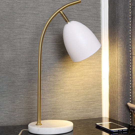 Léonie - Modern 1 Bulb Night Table Light With Metal Shade White/Black Finish Bell Shape Desk Lamp