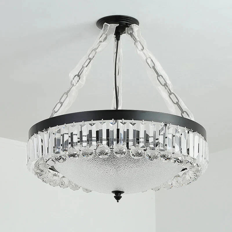 4 - Head Crystal Hanging Light Traditional Black Bowl Dining Room Chandelier With Frosted Glass