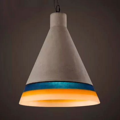 Mã©Lodie - Vintage Dark Blue/Light Blue/Orange Conic Pendant Light Antique Style Cement 1 Head