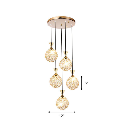 Modern Cluster Pendant Gold Cut Crystal Hanging Ceiling Light For Dining Room Lighting