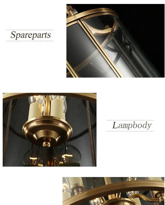 American All Copper Chandelier Glass Birdcage Lamp Pendant