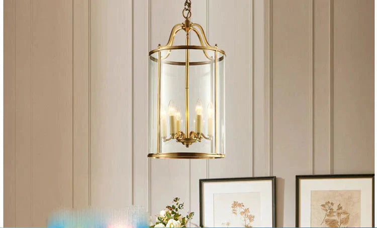 American All Copper Chandelier Glass Birdcage Lamp Pendant