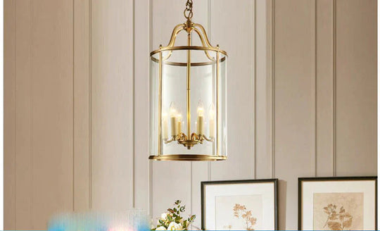 American All Copper Chandelier Glass Birdcage Lamp Pendant