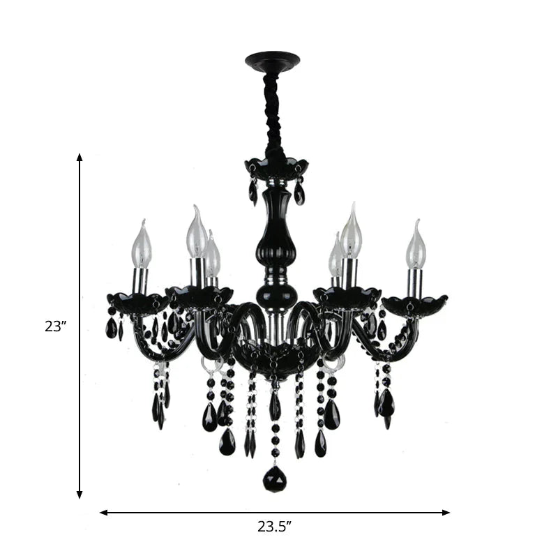 Retro Candelabra Hanging Chandelier 6 Heads Black Crystal Suspension Pendant Light For Bedroom