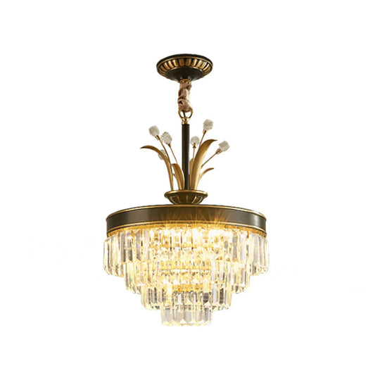 Led Clear Crystal Chandelier Light Classic Gold Layered Dining Room Hanging Pendant Lamp