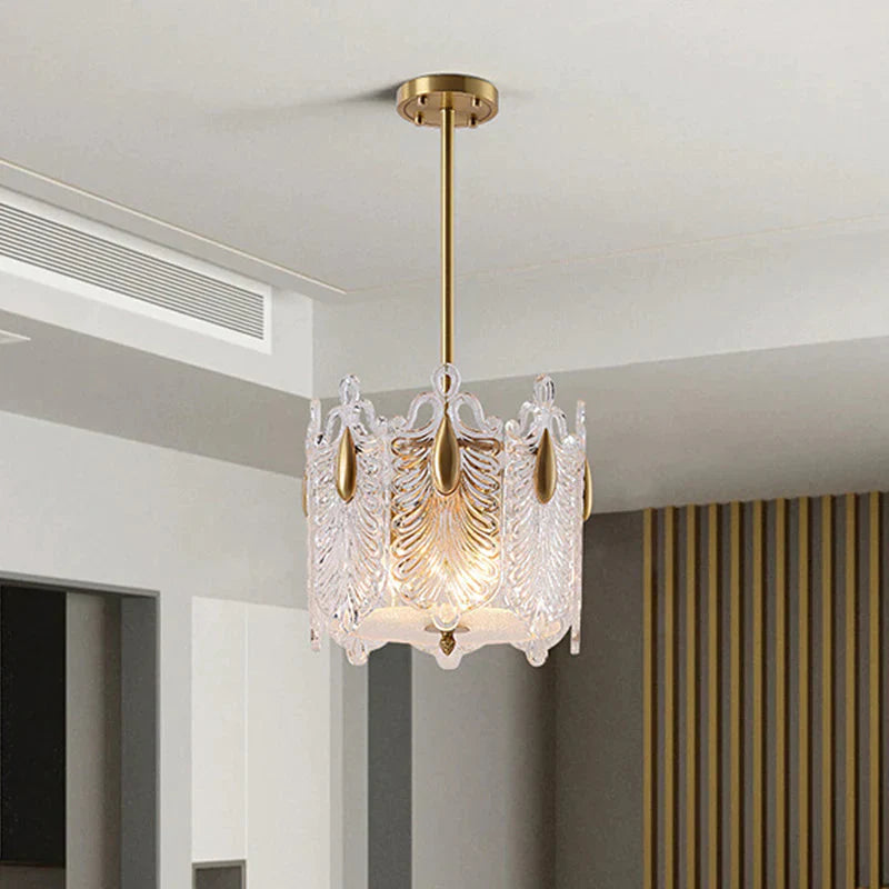 4 Lights Pendant Chandelier Traditional Round K9 Crystal Hanging Ceiling Light In Gold For Living
