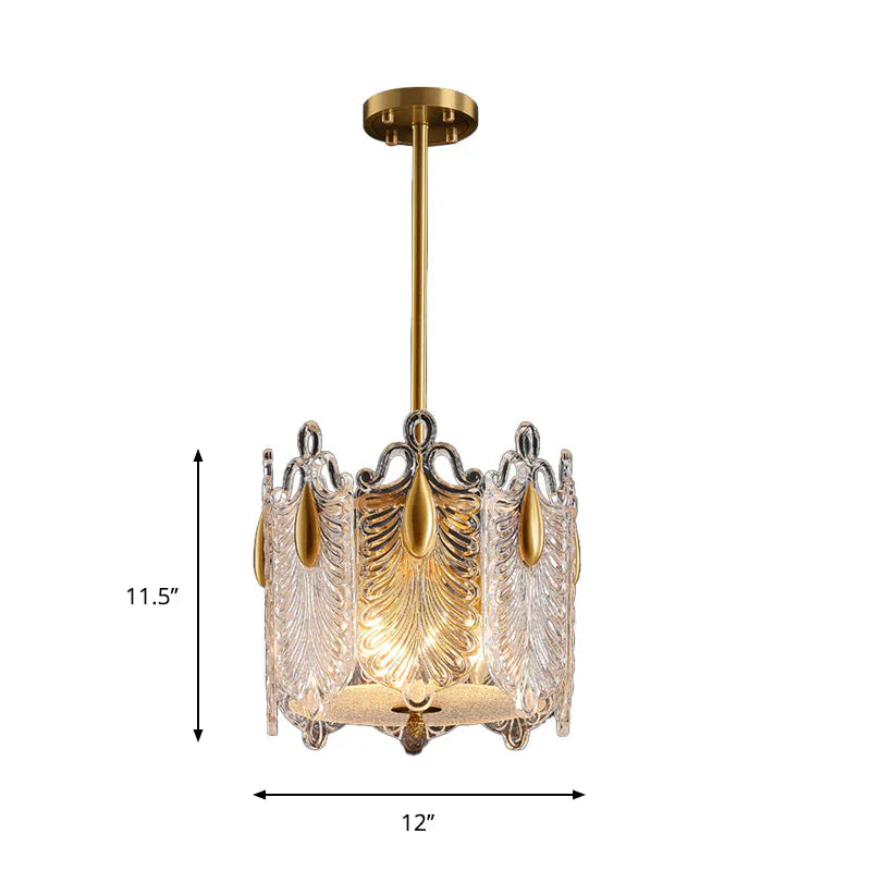 4 Lights Pendant Chandelier Traditional Round K9 Crystal Hanging Ceiling Light In Gold For Living