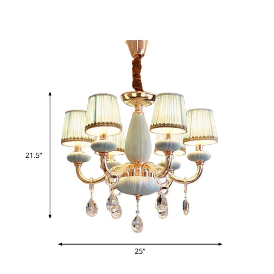 Blue Barrel Ceiling Light Traditionalist Fabric 6 - Bulb Bedroom Hanging Chandelier With Crystal