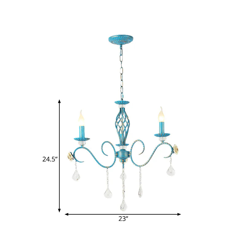 Iron Scroll Arm Candelabrum Chandelier Pastoral 3/5/8 - Bulb Dining Table Ceiling Pendant With K9