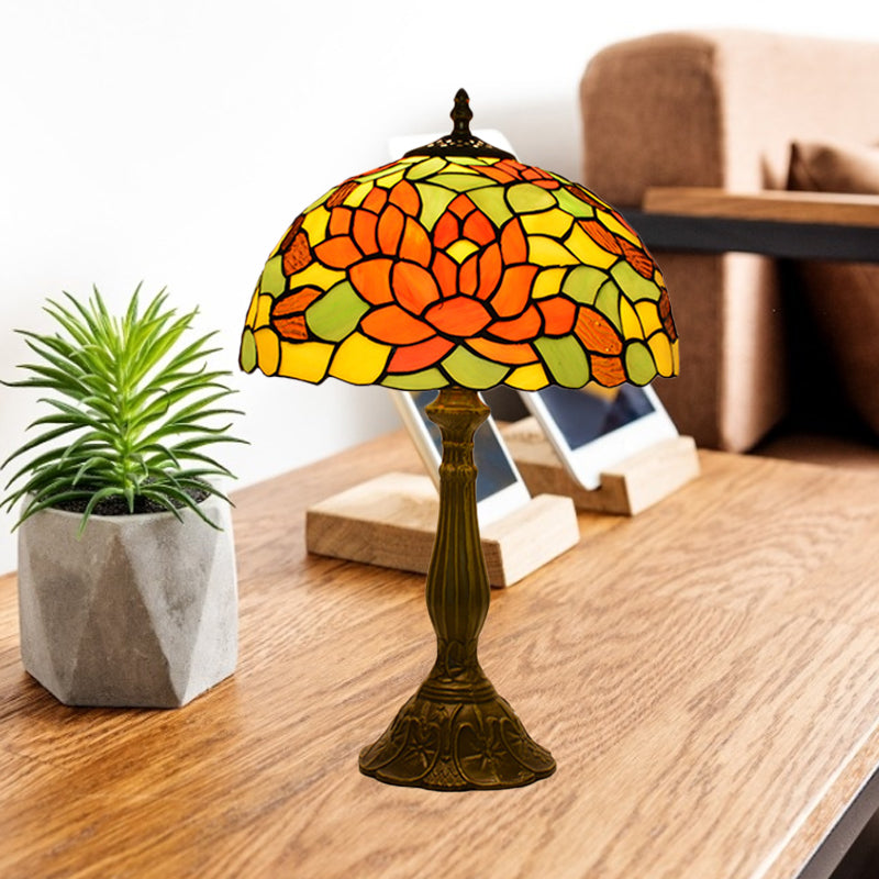 Nolwenn - Rose Night Stand Light Tiffany Red/Orange Art Glass Single Bronze Finish Table Lamp For