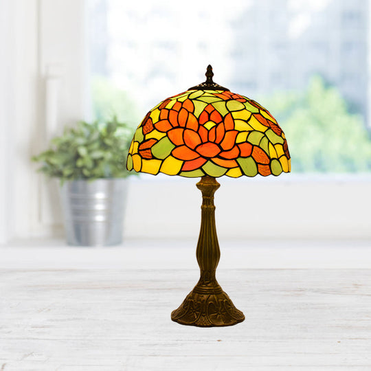 Nolwenn - Rose Night Stand Light Tiffany Red/Orange Art Glass Single Bronze Finish Table Lamp For