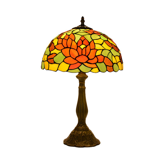 Nolwenn - Rose Night Stand Light Tiffany Red/Orange Art Glass Single Bronze Finish Table Lamp For