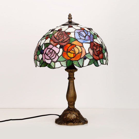 Stefania - Tiffany Bronze 1 Bulb Table Lighting Rose Blossom Cut Glass Night Stand Lamp With