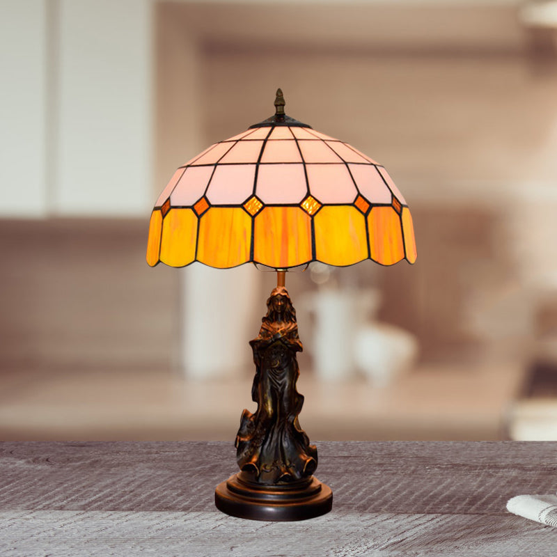 Mélody - Vintage Resin Bronze Night Stand Light Angel Girl 1 Head Table Lamp With Orange And White