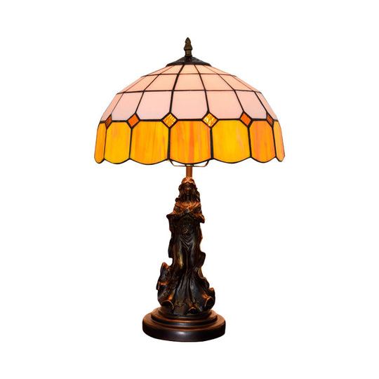 Mélody - Vintage Resin Bronze Night Stand Light Angel Girl 1 Head Table Lamp With Orange And White