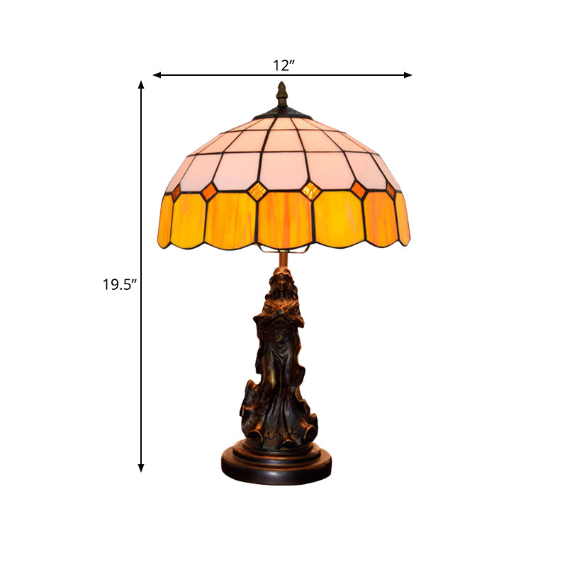 Mélody - Vintage Resin Bronze Night Stand Light Angel Girl 1 Head Table Lamp With Orange And White