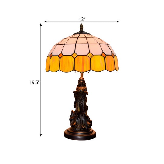 Mélody - Vintage Resin Bronze Night Stand Light Angel Girl 1 Head Table Lamp With Orange And White