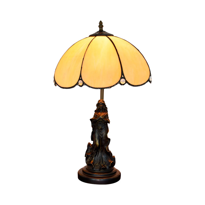 Andréa - Yellow Glass Baroque Petals Nightstand Lamp With Carved Lady Base