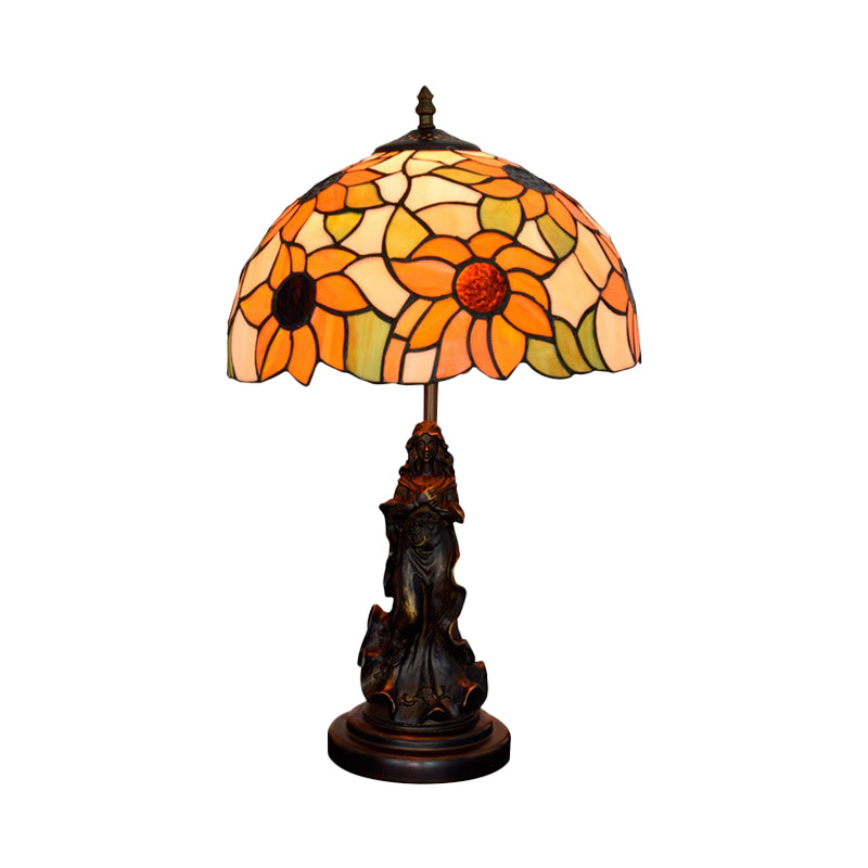 Ksora - Sunflower Orange Glass Table Light Victorian Style Nightstand Lamp