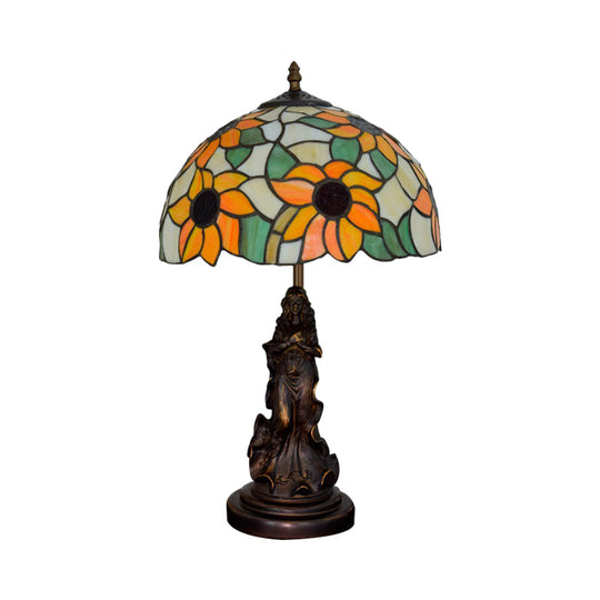 Ksora - Sunflower Orange Glass Table Light Victorian Style Nightstand Lamp