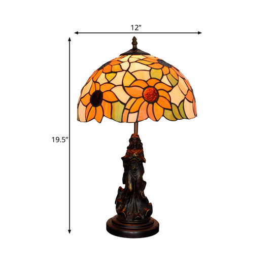 Ksora - Sunflower Orange Glass Table Light Victorian Style Nightstand Lamp