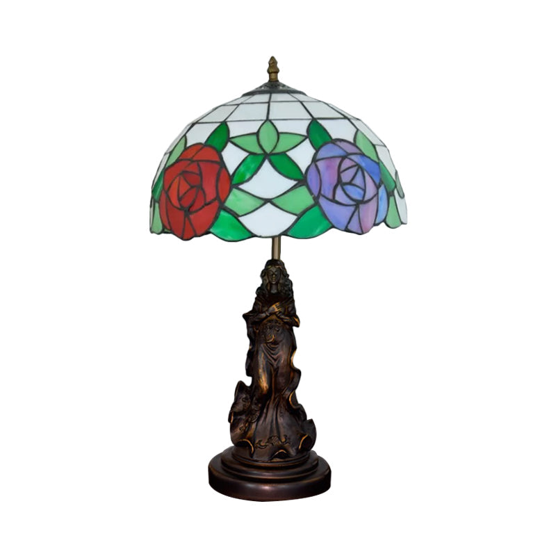 Penelope - Bronze Beauty Nightstand Light Tiffany Table Lamp Floral Pink/Purple