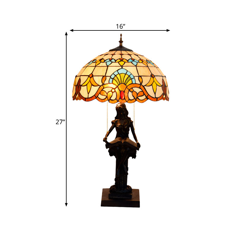 Isla - Girl Studying Tiffany - Style Table Light: 2 - Bulb Resin Night Lamp With