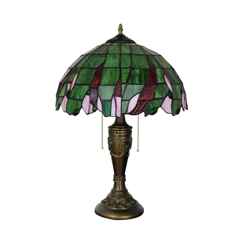 Altais - Tiffany Green Glass Leaf Patterned Bowl Nightstand Light Bronze Table